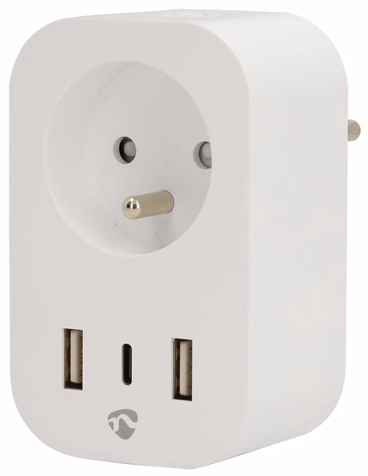 Nedis WIFIP151EWT - WiFi Chytrá Zásuvka |Typ E (CEE 7/6) / 1x USB-C™ / 2x USB | 0 - 55 °C | Android™ / IOS | Bílá