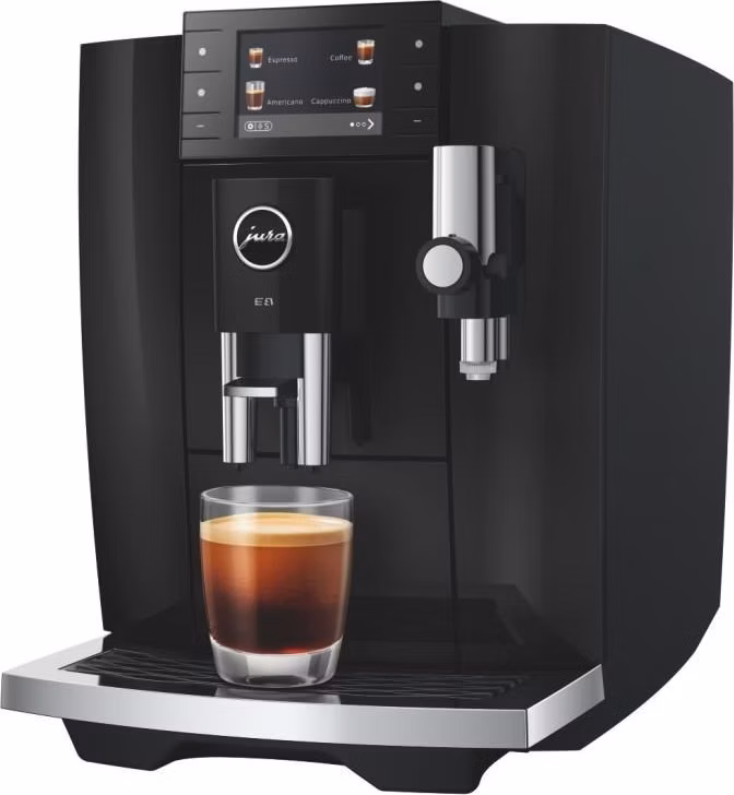 JURA E8 Piano Black automatický kávovar, 27 nápojů, Hot/Light Brew, Sweet Foam, P.A.G.2, One-Touch