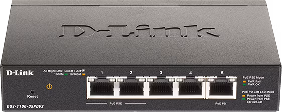 D-Link DGS-1100-05PDV2 5-port Gigabit PoE Smart Managed Switch with 1 PD port