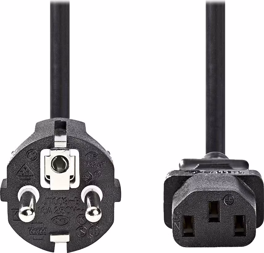 NEDIS napájecí kabel 230V/ přípojný 10A/ konektor IEC-320-C13/ přímá zástrčka Schuko/ černý/ bulk/ 5m