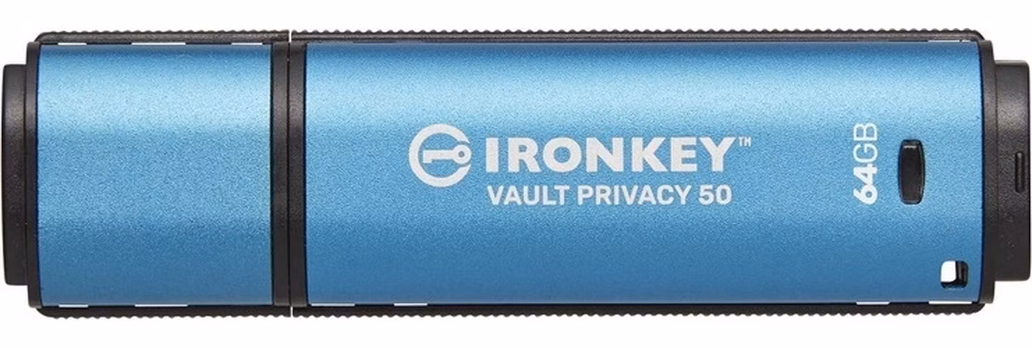 Kingston IronKey Vault Privacy 50/64GB/USB 3.2/USB-A/Modrá