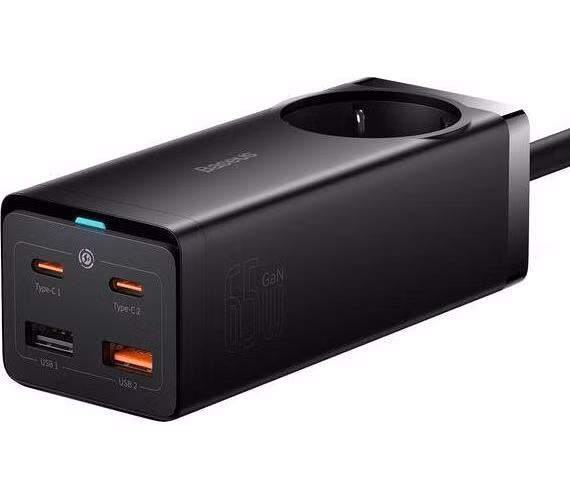 Baseus Rychlonabíječka do sítě GaN3 Pro, 2x USB-C, 2x USB + AC 65W černá
