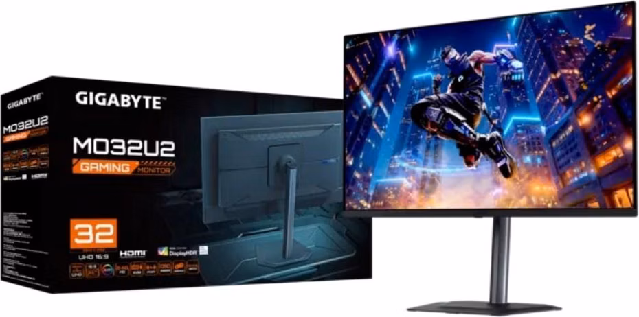 GIGABYTE LCD - 32" Gaming monitor MO32U2, OLED, 3840 x 2160 UHD, 240Hz, 1.5M:1, 250 cd/m2, 0.03ms, 2xHDMI, 1xDP