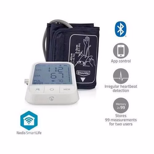 Nedis BTHBP10WT- SmartLife Monitor Krevního Tlaku| Rameno | Bluetooth | LCD Displej | 22 - 42 cm| Bílá