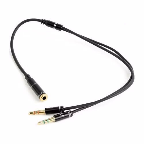 GEMBIRD CABLEXPERT Kabel rozdvojka jack 3,5mm (4 pólový) na 2x3,5mm F/M, kovové koncovky, 20cm, černý