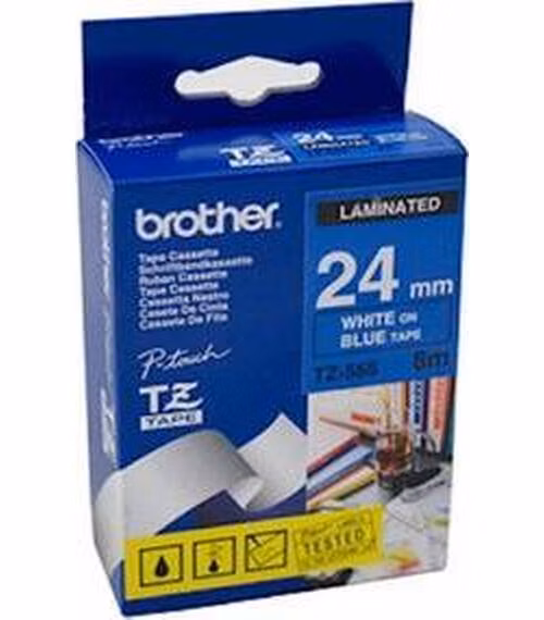 Brother - TZe-555, modrá / bílá (24mm, laminovaná)