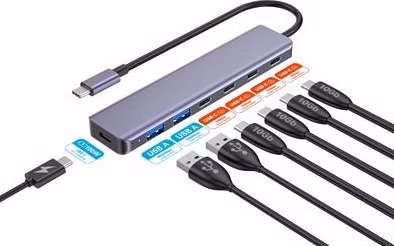 PLATINET HUB 7IN1 10GBS USB-C TO 4X USB-C 3.2 GEN2 + 2X USB-A 3.2 GEN1 + 1X USB-C PD 100W ALU