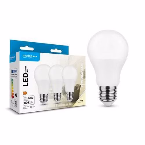 Modee E27 8,5W A60 LED 3ks Economy pack studená 4000K
