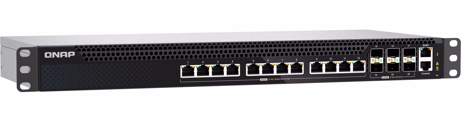 QNAP riadený switch QSW-M5218-6F12T (6x 25GbE SFP28 port, 12x 10GbE RJ45 port, L3)