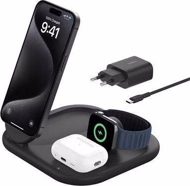 Belkin BOOST CHARGE™ Qi2 15W 3v1 Magnetický nabíjecí stojan, skládací, černá
