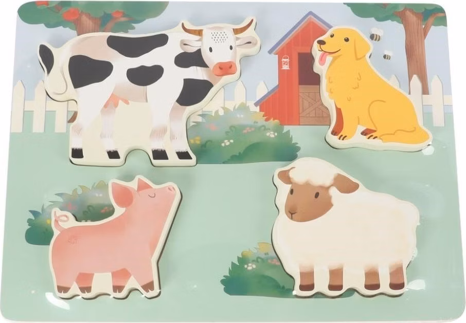 Dřevěné dotykové vkládací puzzle pro děti - Farma