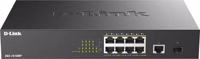 D-Link DGS-1010MP/E - 10-Port Gigabit PoE+ Unmanaged Switch,1 x SFP port,1 x Gigabit Uplink Port
