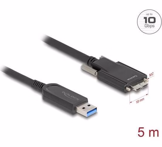 Delock Aktivní optický kabel USB 10 Gbps-A samec > USB 10 Gbps Typ Micro-B samec se šroubky 5 m