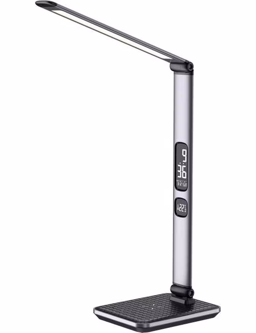 IMMAX LED stolní lampička HERON NEW/ Qi nabíjení/ 8,5W/ DC 12V/2A/ stmívatelná/ sklápěcí rameno/ stříbrná