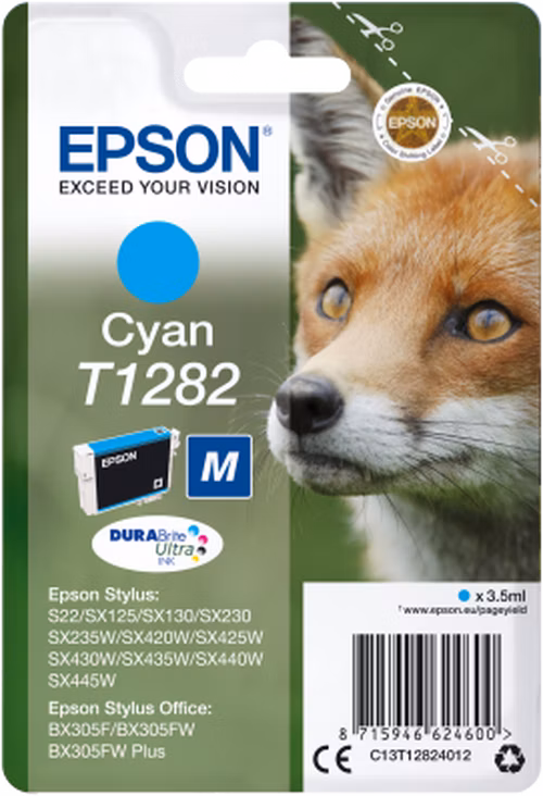 Atramentová tyčinka EPSON Singlepack "Fox" Cyan T1282 DURABrite Ultra Ink (3,5 ml)