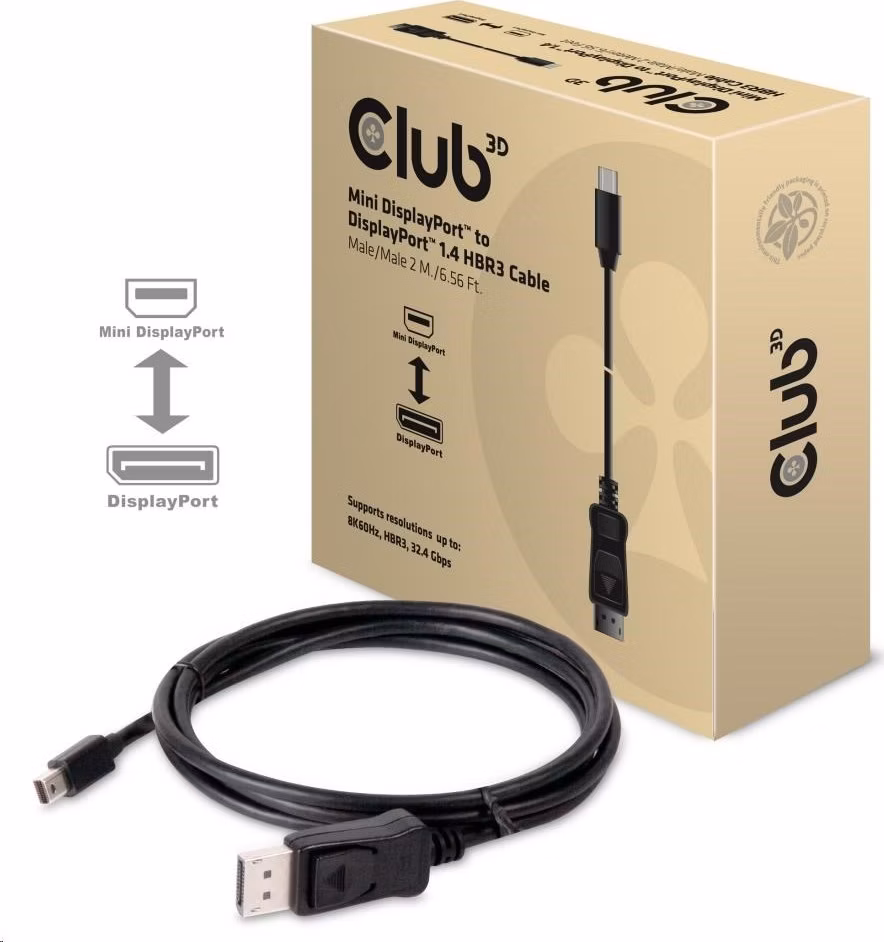 Club3D Adaptér mini DisplayPort 1.4 na DisplayPort 1.4, HBR3 8K60Hz/4K120Hz (M/M), 2m