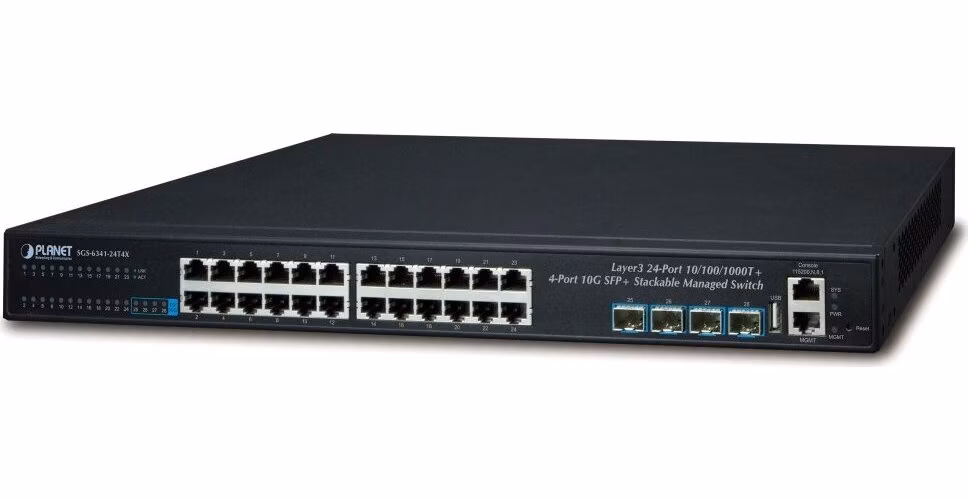 Planet SGS-6341-24T4X L3 switch, 24x1Gb, 4x10Gb SFP+, HW/IP stack, VSF/Cluster