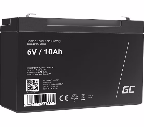 Green Cell AGM VRLA 6V 10Ah maintenance-free battery for the alarm system, cash register, toys