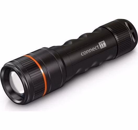 CONNECT IT GLEAM 500 LED ruční svítilna 4x AAA, 500 lm, hliníková, voděodolná, černá