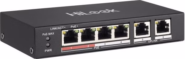 HiLook Powered by HIKVISION switch NS-0106P-35/ 4x port/ 10/100 Mbps RJ45 ports PoE / 2x 100 Mbps uplink