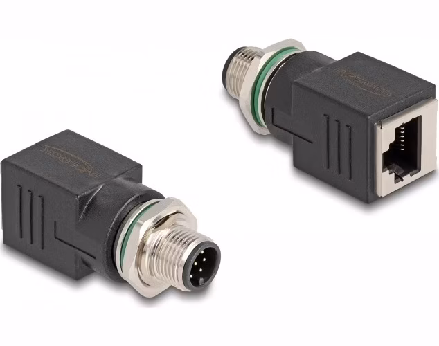 Delock M12 adaptér, ze čtyřpinové A-kódované zástrčky na konektor RJ45 přímý