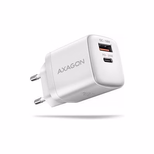AXAGON ACU-PQ20W nabíječka do sítě 20W, 2x port (USB-A + USB-C), PD3.0/PPS/QC4+/AFC/Apple, bílá