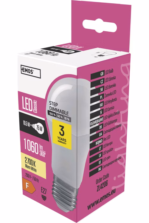 EMOS LED CLS A60 3×DIMM 10,5 W (75 W) 1060lm WW