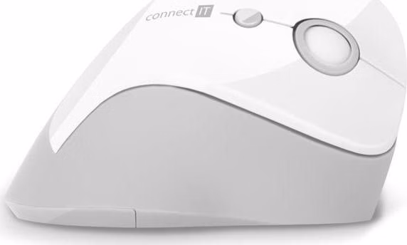 CONNECT IT FOR HEALTH ergonomická vertikální myš, (+ 1x AA baterie zdarma), bezdrátová, BÍLÁ