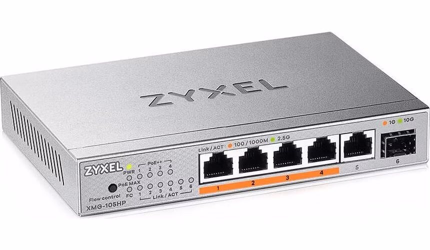 Zyxel XMG-105HP 5 Ports 2,5G + 1 SFP+, 4 ports 70W total PoE++ Desktop MultiGig unmanaged Switch