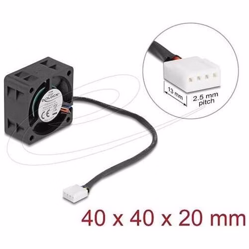 Delock Axiální ventilátor: 24 V DC, 40 x 40 x 20 mm, černý