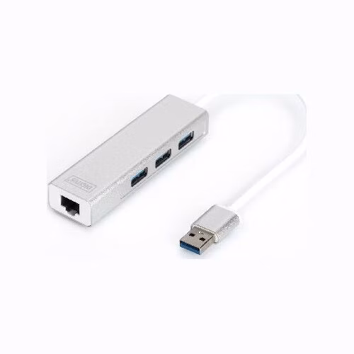 DIGITUS USB 3.0 HUB, 3 porty a Gigabit LAN adaptér 3xUSB A / F, 1xUSB A / M, 1xRJ45 LAN, Win / Mac OS