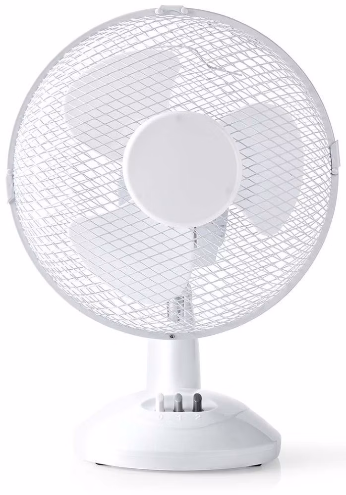 NEDIS stolní ventilátor/ průměr 23 cm/ výkon 22 W/ 2 rychlosti/ funkce oscilace/ kabel 1,5 m/ bílý