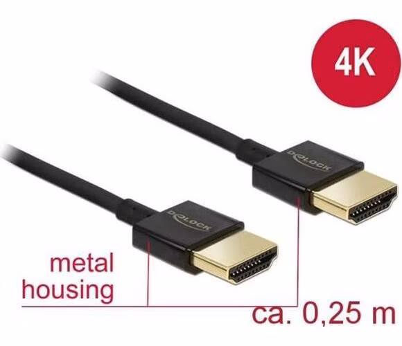 Delock Kabel High Speed HDMI s Ethernetem - HDMI-A samec > HDMI-A samec 3D 4K 0,25 m Slim High Quality