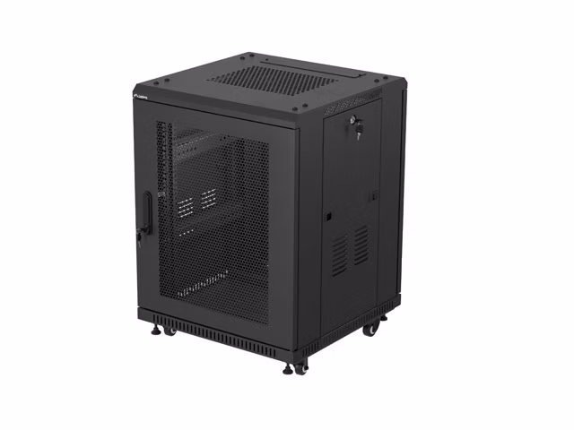 INŠTALAČNÝ ROZVADEČ 19" 15U 600X600 ČIERNE PERFOROVANÉ DVERE LANBERG (PLOCHÉ BALENIE)