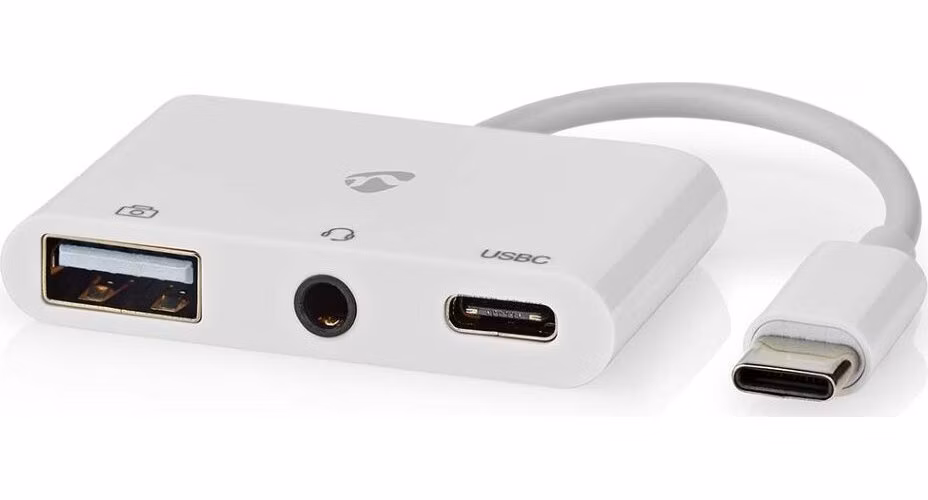 NEDIS USB 2.0 multiport adaptér/ zástrčka USB-C/ zásuvka USB-A/ zásuvka USB-C/ zásuvka 3,5 mm/ 480 Mbps/ kulatý/ blistr