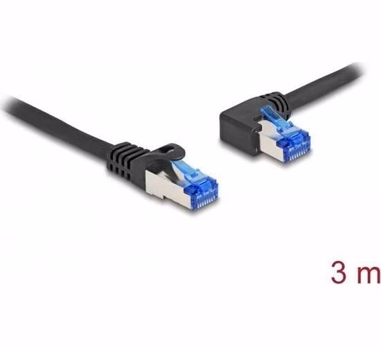 Delock Síťový kabel rozhraní RJ45 Cat.6A, S/FTP, přímý / levý pravoúhlý, 3 m, černý