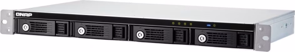QNAP 4-bay 1U 12" short-depth rackmount 3.5" SATA HDD USB 3.0 type-C hardware RAID external enclosure. 1M USB 3.0 type-C to type-A