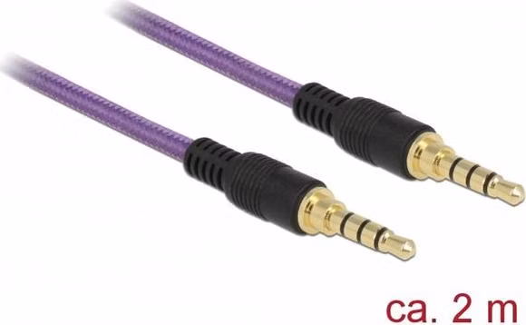Delock Kabel Stereo Jack 3,5 mm 4 pin samec > samec 2 m fialový