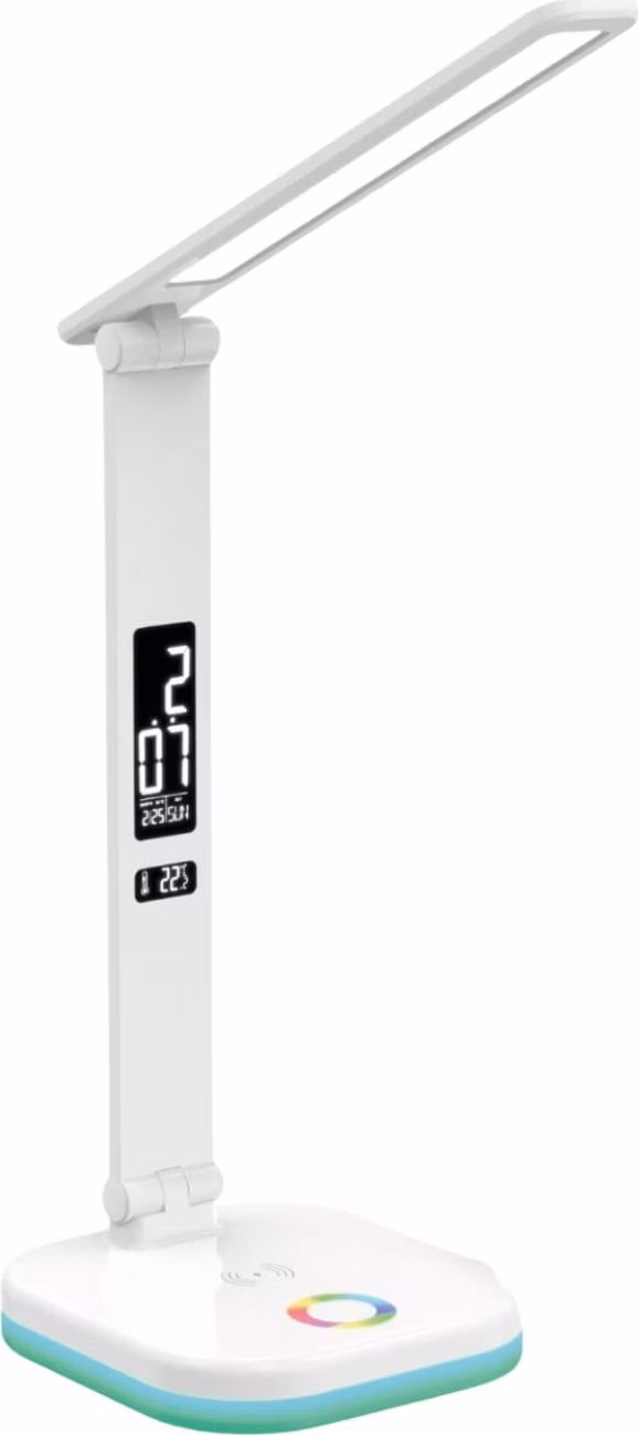 Platinet PDL711RGBW stolná LED lampa stmievateľná, bezdrôtové nabíjanie, hodiny, biela
