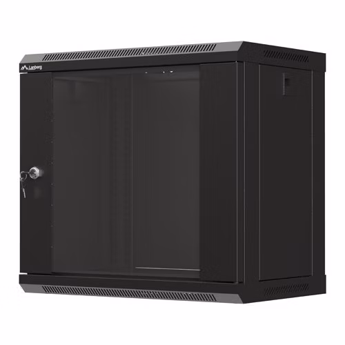 LANBERG 19" RACKOVÁ SKRIŇA PRE MONTÁŽ NA STENU 9U/540X350 (FLAT PACK) S PRESKLENÝMI DVERMI ČIERNA