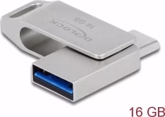 Delock Flash disk USB 3.2 Gen 1, USB-C™ + Typ-A, 16 GB - kovový kryt