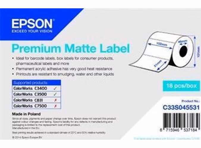 EPSON Premium Matte Label - Die-cut Roll: 102mm x 51mm, 650 labels