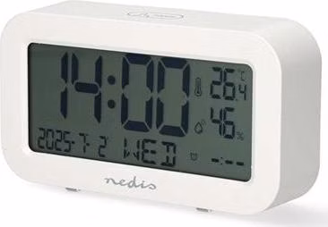 Nedis CLDK2005WT - Digitální Stolní Budík | LED | Podsvícení | Funkce odloženého buzení | Bílá