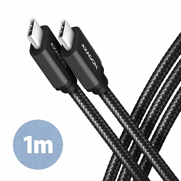 AXAGON datový a nabíjecí kabel SPEED USB-C na USB-C / USB 3.2 Gen1 / PD 60W 3A / ALU / oplet / 1m / černý