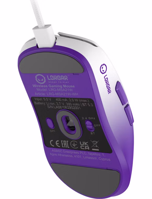 Lorgar MSA21WWH, bezdrôtová herná myš, PixArt PAW3315, 16 000 DPI, 45 g, 150 h výdrž, USB-C