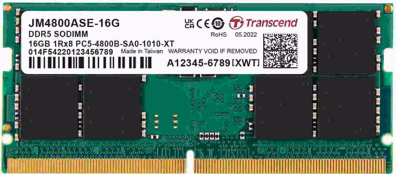 TRANSCEND SODIMM DDR5 16GB 4800MHz JM 1Rx8 2Gx8 CL40 1.1V