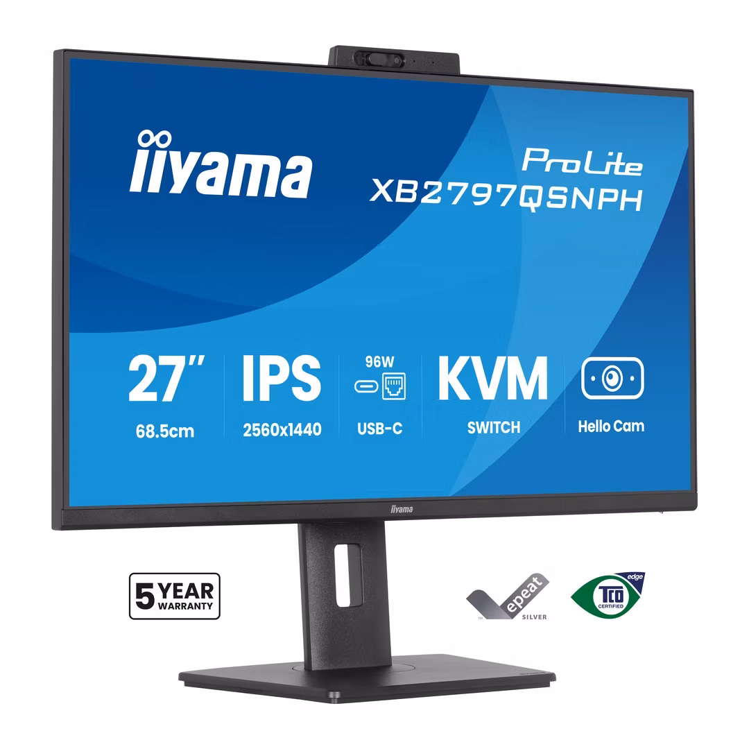 27" iiyama XB2797QSNPH-B1: IPS, QHD, USB-dock, cam
