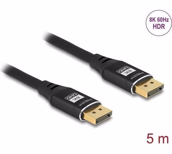Delock DisplayPort kabel 8K 60 Hz 5 m černý kov