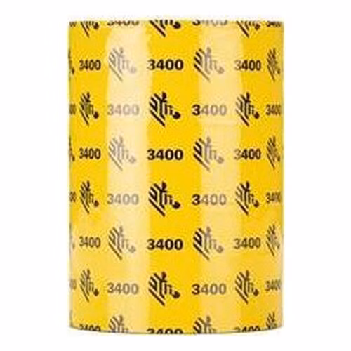 Zebra Wax/Resin Ribbon, 110mmx450m, 3400; High Performance, 25mm core,