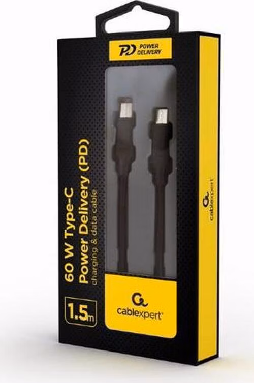 Gembird kábel USB-C (M) na USB-C (M), nabíjací / synchronizačný, 60W, PD, 1.5 m, čierny